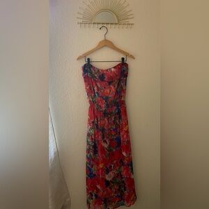 Strapless Red Floral dress, Size Large Juniors, Y2K